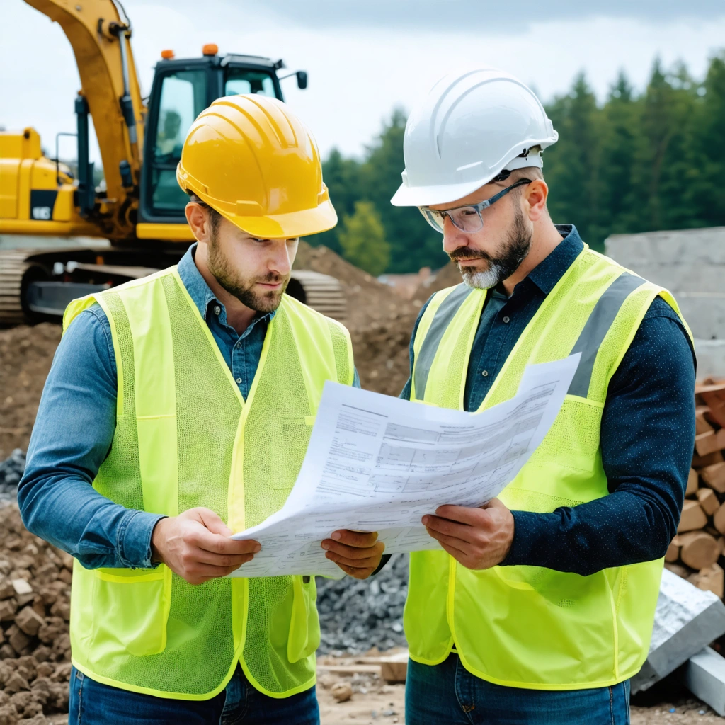 Family owned construction leaders reviewing plans on a jobsite