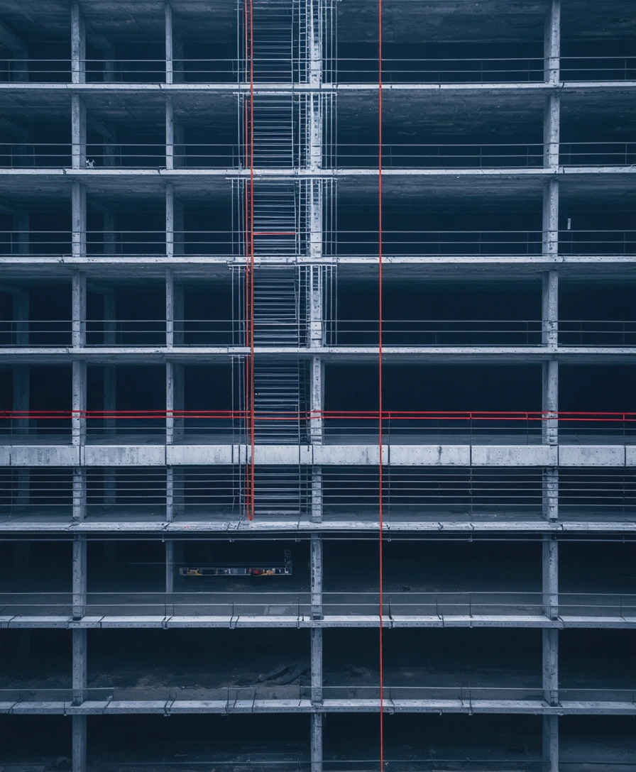 Formwork lines and grid geometry on a deep navy base