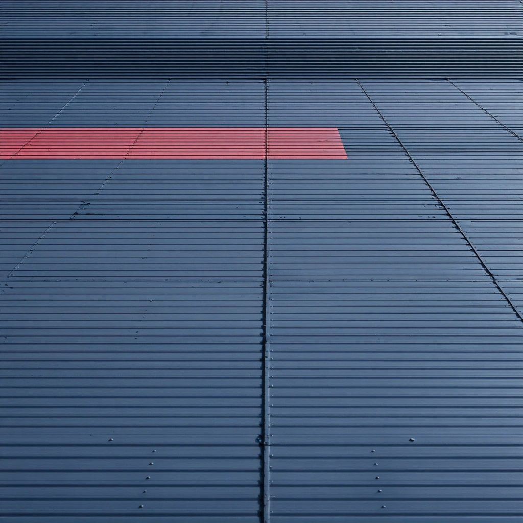 Corrugated metal deck with rebar mesh pattern and red accent lines