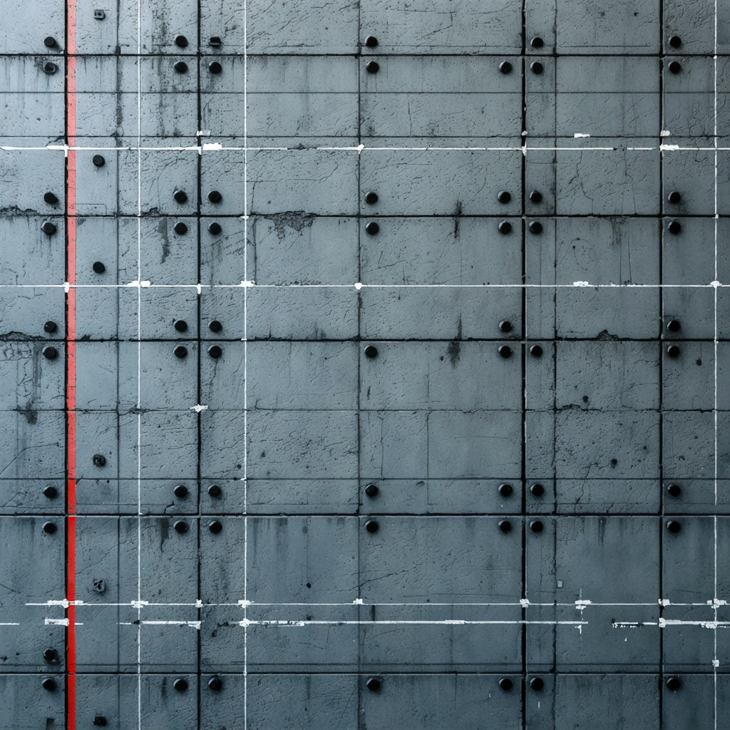 Close up of a finished concrete surface with blueprint grid overlay