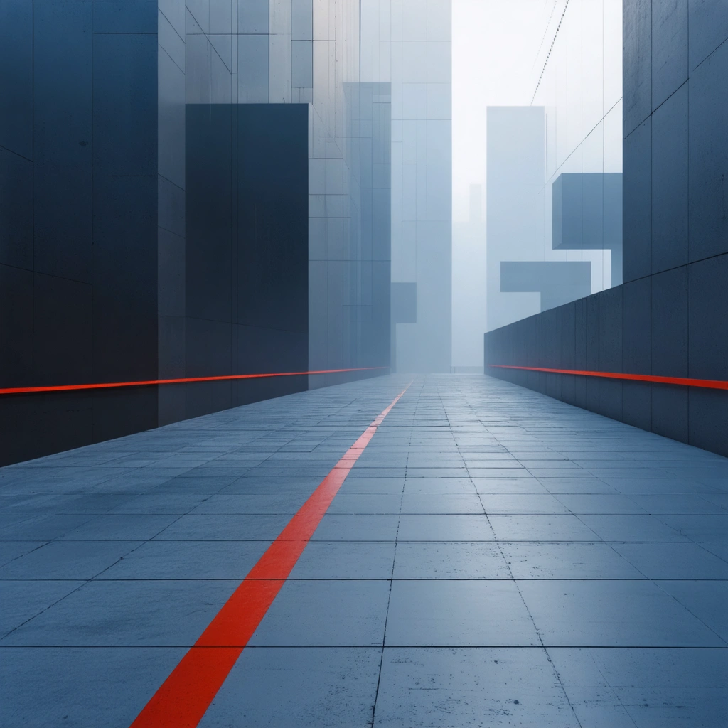 Abstract image of an elevated deck pour sequence with red accents